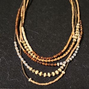 Multi-Strand Brown and Cream Beaded Necklace - Women Jewelry